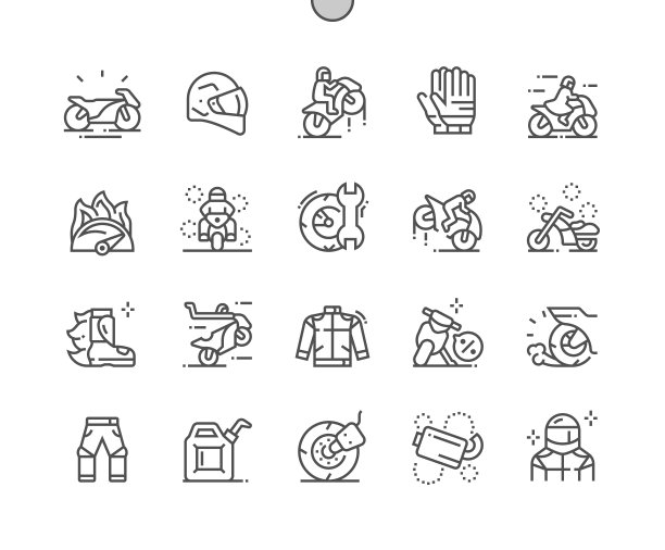 摩托车。运动自行车。交通，驾驶，摩托车，运动，极限和速度。骑摩托车的人。像素完美矢量细线图标。简单的最小的象形图图片下载