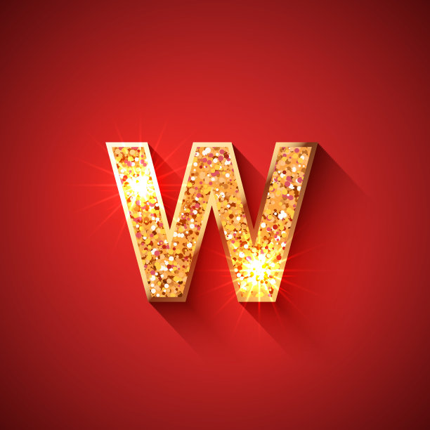 在红色背景上发光的金色字母W图片下载