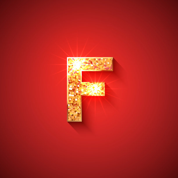 发光的金色字母F在红色的背景图片下载