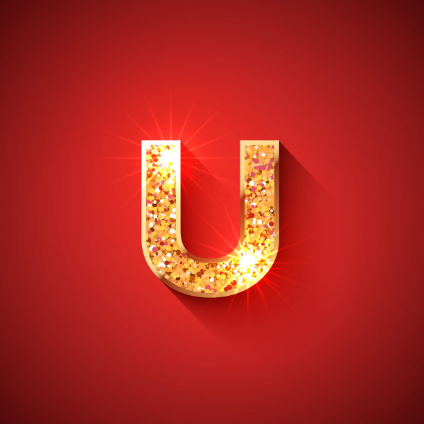 发光的金色字母U在红色的背景图片下载