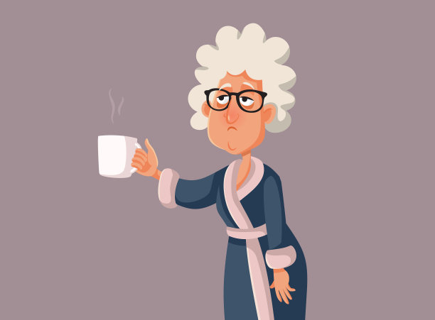 生病的老妇人拿着卡通茶杯图片下载