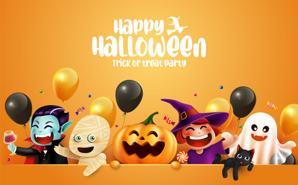 万圣节人物和字母元素设计与复制空间万圣节背景，Trick or Treat的概念，矢量插图图片下载