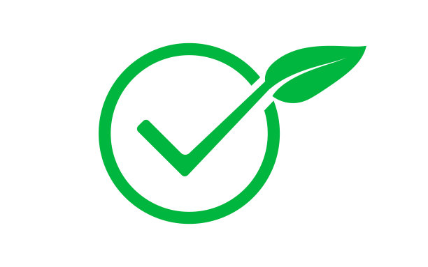 绿色素食产品矢量图标。检查叶片的标志。矢量插图孤立的白色背景。图片下载