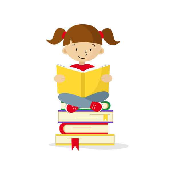 女孩坐在一堆书上图片下载