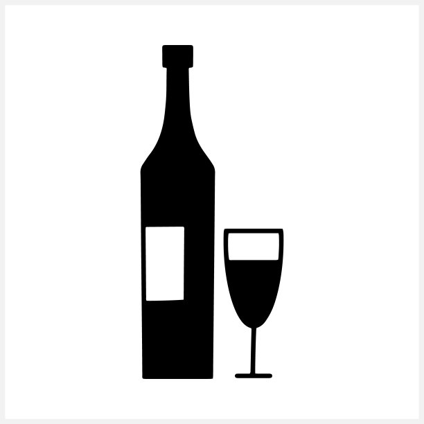 葡萄酒瓶和酒杯图标，白色背景上的模版艺术矢量素材，EPS 10图片下载