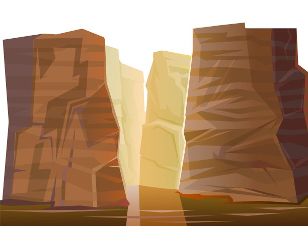 落基山峡谷。河与反思。石岩石景观。高耸的山峰和悬崖。孤立在白色背景上。说明向量图片下载