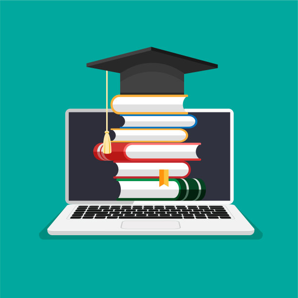 毕业帽和书籍堆在笔记本电脑显示器上图片下载