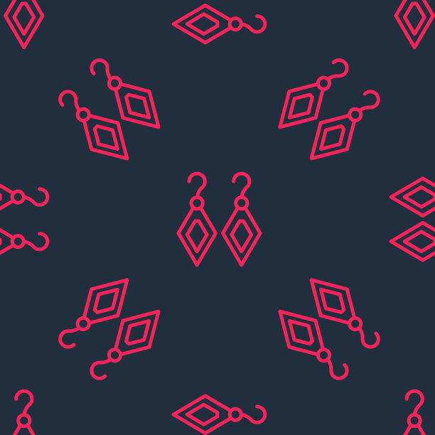 红线耳环图标隔离无缝模式在黑色背景。珠宝配饰。向量图片下载