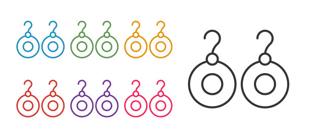 设置线耳环图标隔离在白色背景。珠宝配饰。设置图标丰富多彩。向量图片下载