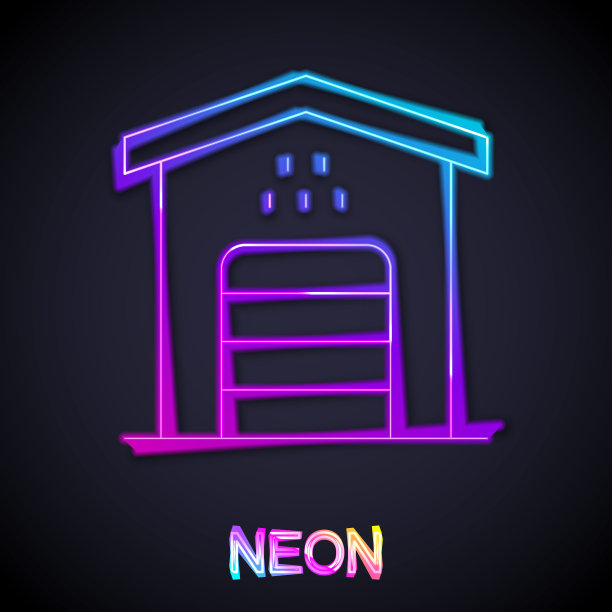 发光的霓虹灯线车库出租车图标孤立在黑色背景。向量图片下载