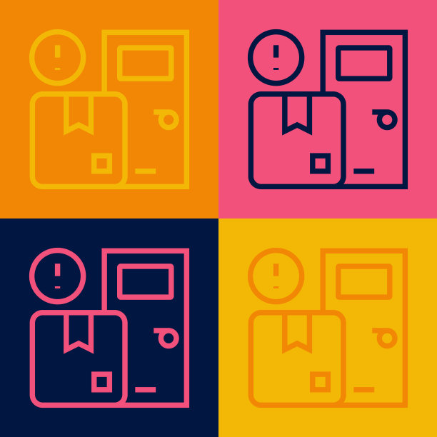 波普艺术线家居送货服务图标孤立在彩色背景。向量图片下载