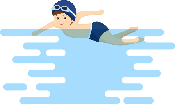 可爱的小孩子在平坦的背景中游泳图片下载