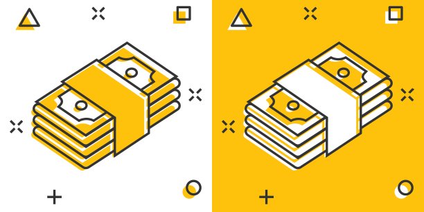 漫画风格的钱栈图标。交换现金卡通矢量插图在白色孤立的背景。钞票钞票飞溅效应经营理念。图片下载