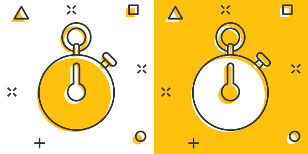 时钟图标在漫画风格。在白色孤立的背景上观看卡通矢量插图。定时器飞溅效果的经营理念。图片下载