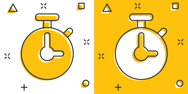 时钟图标在漫画风格。在白色孤立的背景上观看卡通矢量插图。定时器飞溅效果的经营理念。图片下载