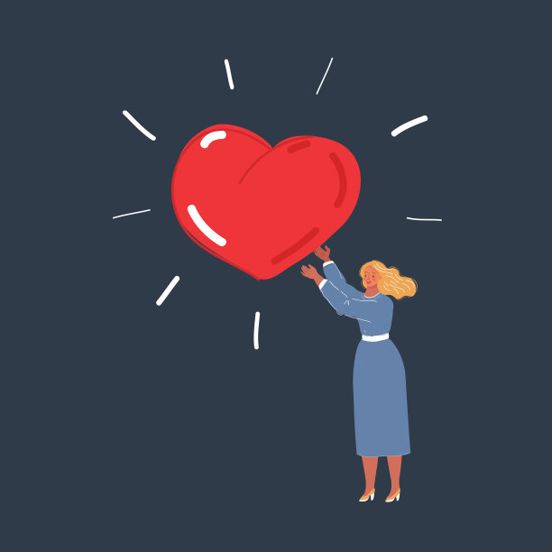 矢量插图的女人大爱，喜欢或情人节的心在黑暗的背景。图片下载