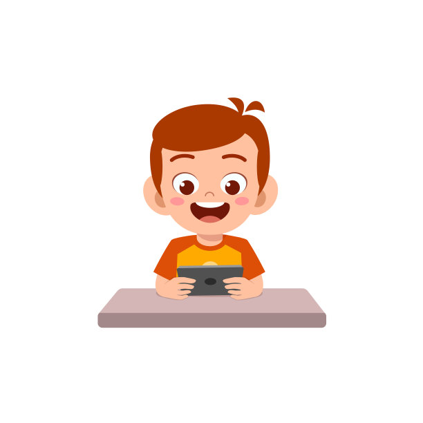 小男孩一边用手机一边笑图片下载