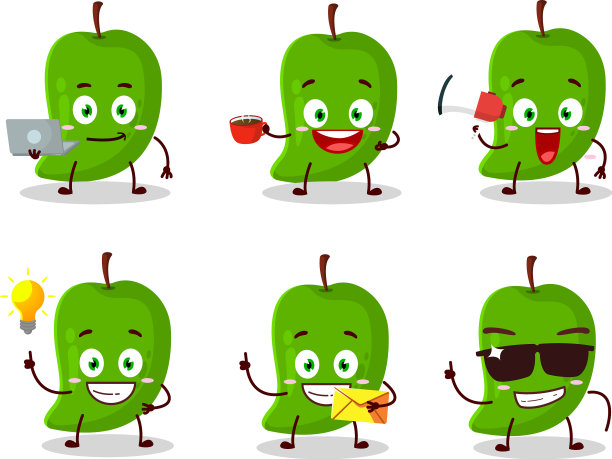 各种类型的绿色芒果卡通人物图片下载