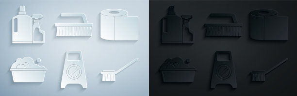 设置湿地板和正在清洁的厕所图片下载