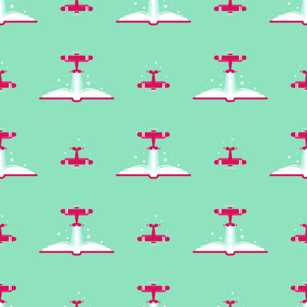书与飞机的红色无缝衔接。阅读和学习壁纸。想象、灵感图片下载