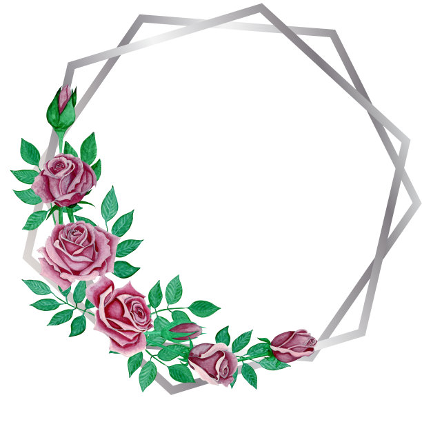 银色镜框和玫瑰花。图片下载