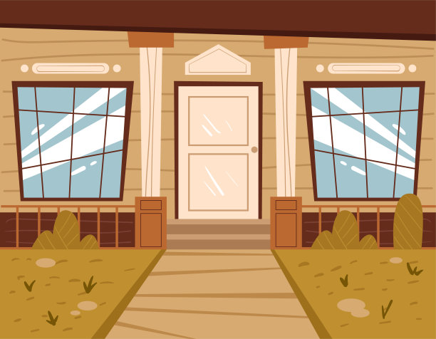 房子正面前院门简单现代风格平面矢量插图图片下载