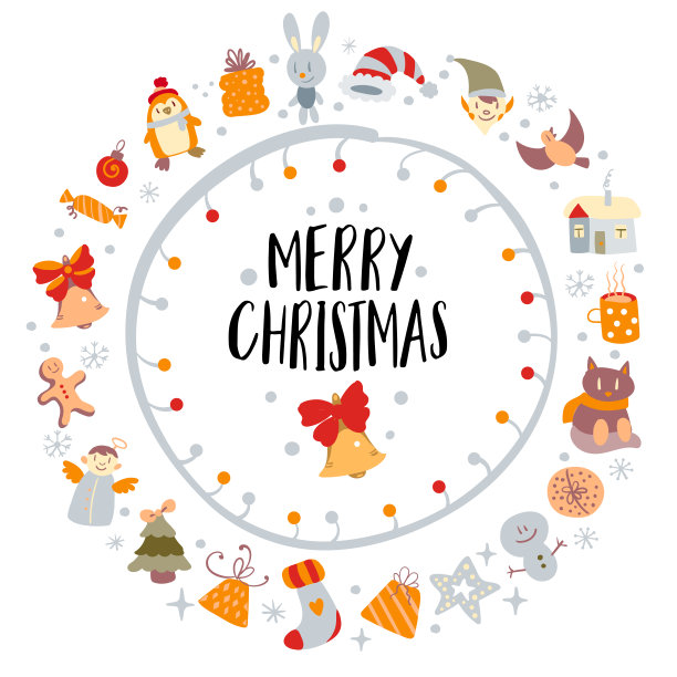 圣诞贺卡与圣诞涂鸦和现代圣诞标志。Callygraphic标志。向量图片下载