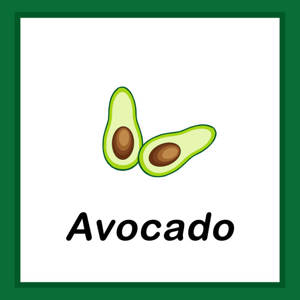 儿童英语单词卡。逼真的牛油果卡片设计图片下载