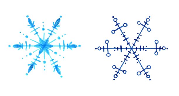 一组蓝色的雪花在白色的背景。孤立，水彩手绘插图图片下载