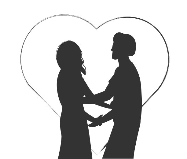 女人和男人的剪影手，人们在家庭，浪漫的关系，情人节概念，平面矢量插图图片下载
