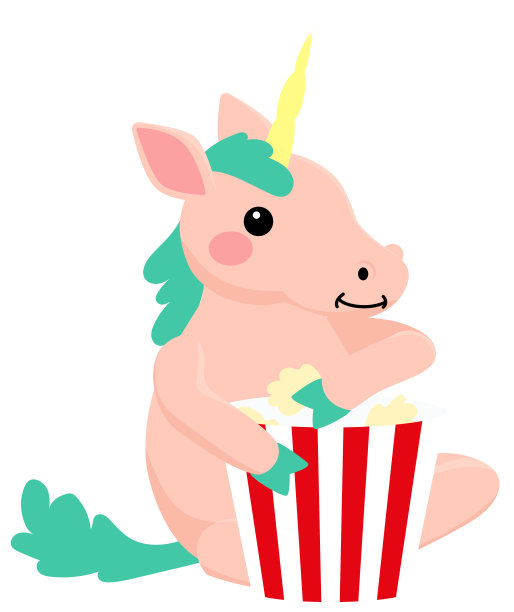 粉色独角兽坐着吃爆米花图片下载