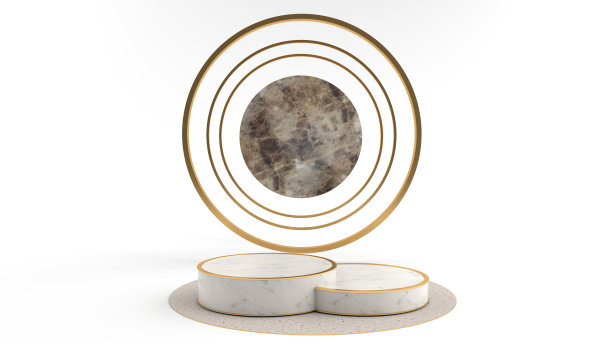 圆形石座的3D渲染。中间的大理石是讲台后面的艺术尺寸，可以做广告，与白色背景隔离。图片下载