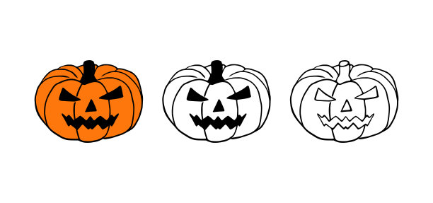 南瓜灯或万圣节南瓜手画向量集孤立的白色背景。图片下载