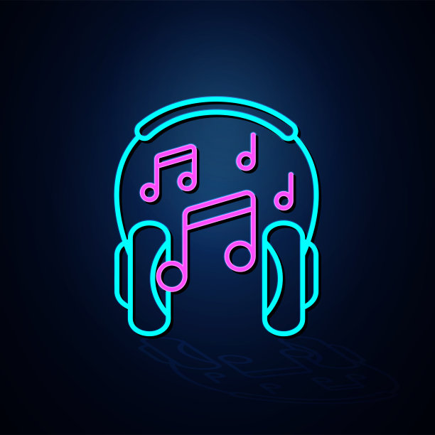 耳机和音乐笔记图标在霓虹灯颜色看清楚。图片下载