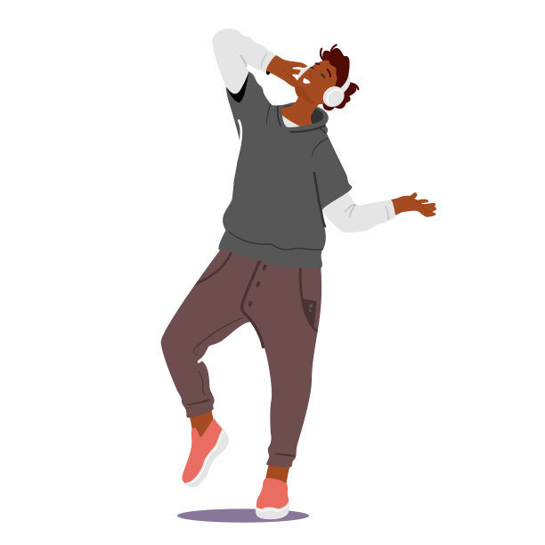 放松的男性角色耳机听音乐放松的姿势，青少年享受声音组成或轨道图片下载