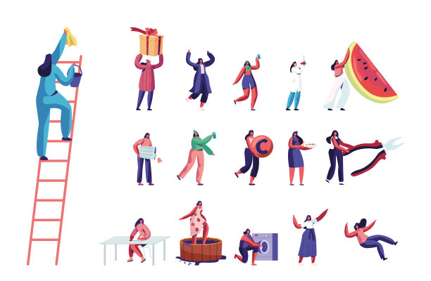 集女性角色清洁服务，护士，学生。小女人大西瓜片，帕特里克节服装素材图片