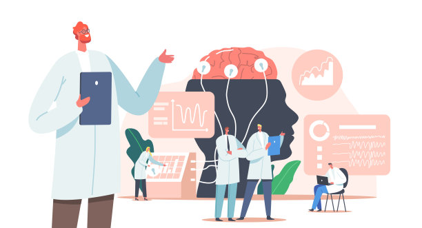 神经学家，神经科学家，内科医生研究大脑与显示脑电图指示，神经学图片下载