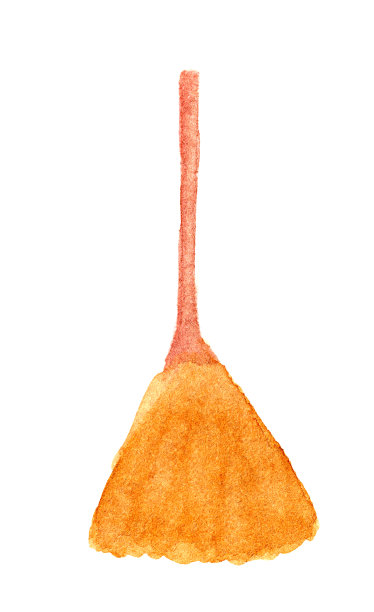 扫帚水彩，剪贴艺术扫帚孤立在白色，儿童艺术概念图片下载