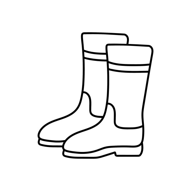 橡胶靴的轮廓图像。一双鞋的黑色剪影。冬季高筒靴的涂鸦图标。简单的黑色手绘装饰。向量的剪纸艺术图片下载