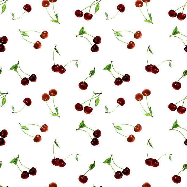 无缝水彩图案与红樱桃孤立在白色背景图片下载