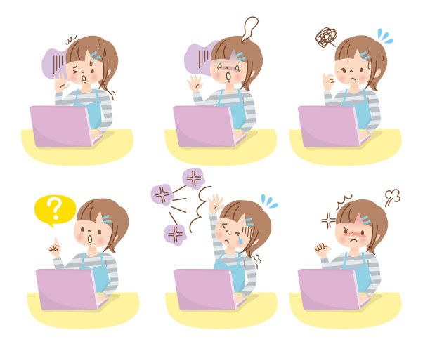 女孩操作电脑负面部表情集图片下载