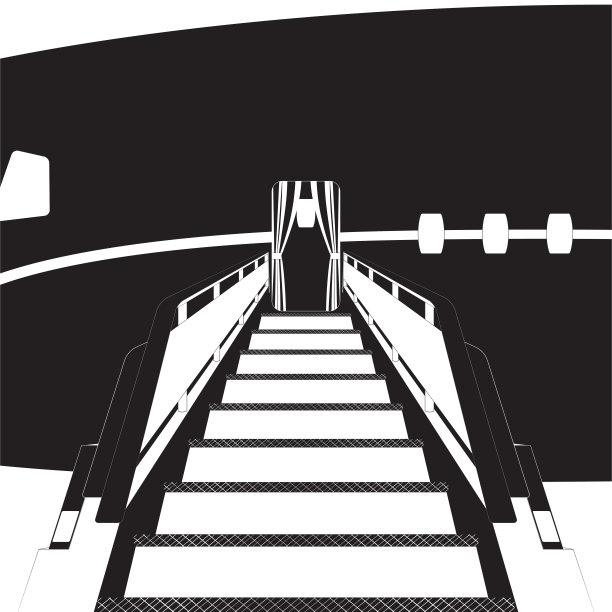 梯子靠近飞机。轮廓。图片下载