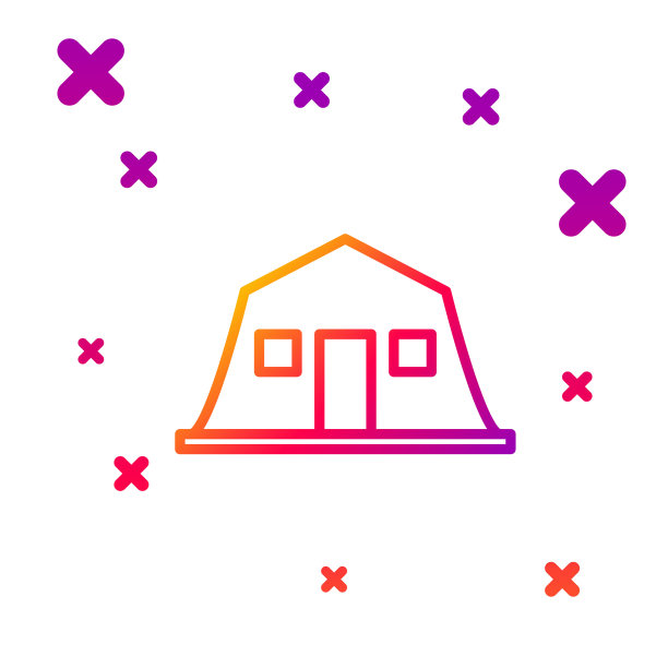 颜色线军营站图标孤立在白色背景。军队空袭体系结构。梯度随机动态形状。向量图片下载