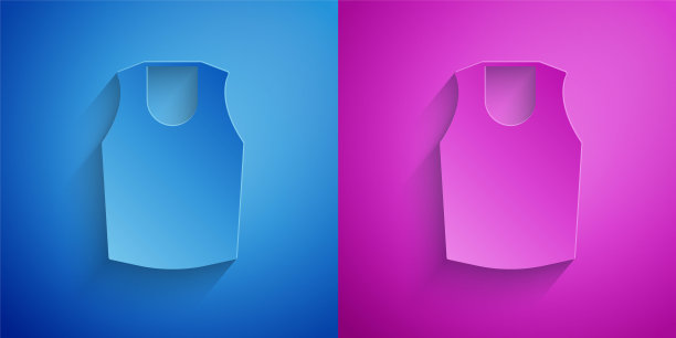 剪纸汗衫图标孤立在蓝色和紫色的背景。纸艺术风格。向量图片下载