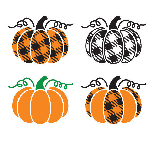 南瓜与格子图案矢量插图集图片下载