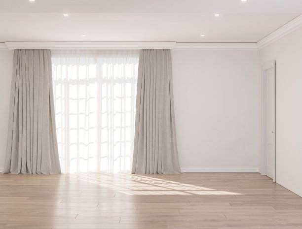 阳光明媚的白色房间，3D渲染图片下载