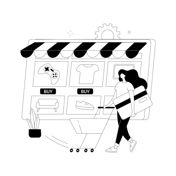 在线跳蚤市场抽象概念矢量插图。图片下载