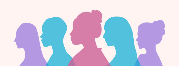 一套彩色剪影的大学女学生或小学生在柔和的背景图片下载