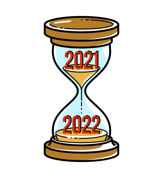 沙漏砂手表与2021年和2022年的数字矢量插图分离，新的一年即将到来的概念。图片下载
