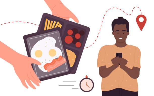 食品配送服务，使用手机App从餐厅订购快餐的男人图片下载